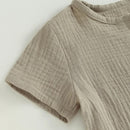 Toddler Infant Baby Boy Girl Summer Clothes Solid Cotton Linen Short Sleeve Button Up T-Shirt Elastic Shorts Set 2Pcs Outfits