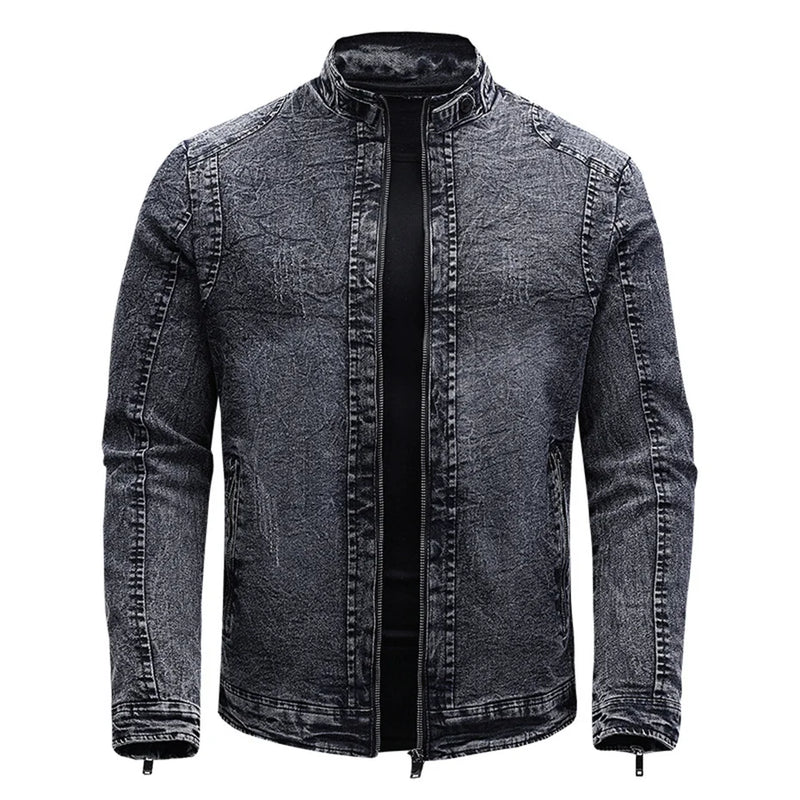 Black Denim Jacket Men Autumn Winter Fleece Jackets Coats Slim Fit Casual Motorcycle Biker Denim Coat Male Outerwear