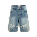 Summer Man Tide Shorts Side Fur Edge Straight Capris Half Length Denim Pants