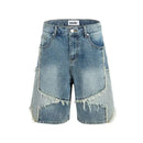 Summer Man Tide Shorts Side Fur Edge Straight Capris Half Length Denim Pants