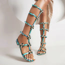 Gladiator Sandals Women Summer Leather Flats Crystal Beach Dress Shoes