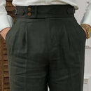 Linen Straight Leg Pant Naples High Waist Suits Retro Men Dress Pant Trouser