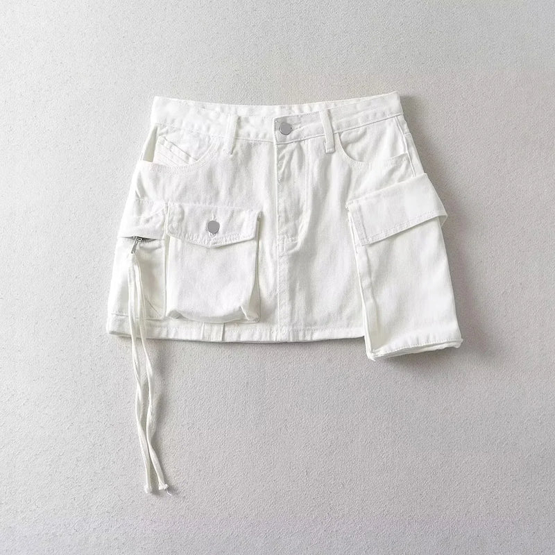 Skirts for Women Spliced Summer Casual Femme High Waist Mini Short Denim Skirt