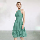 Bridesmaid Dress Jewel Neck Sleeveless Pleat Mini Chiffon Wedding Party Dresses Cascading Ruffles