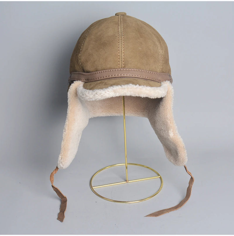High Quality Real Fur Hat Lamb Wool Winter Bomber Hats For Men Earflaps 2024 Luxury Autumn Warm Ushanka Russian Hat Snow Cap