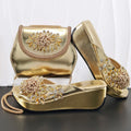 Women's Wedge heel Matching Shoe and Bag Set High Heel for Weddings and Parties