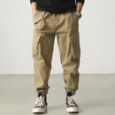 Autumn Retro Woven Cargo Pants Men's Washed Elastic Waist Drawstring Loose Casual Trousers