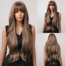 Long Fluffy Wave Blonde Wigs with Bangs Cosplay Natural Ombre Wigs for Women