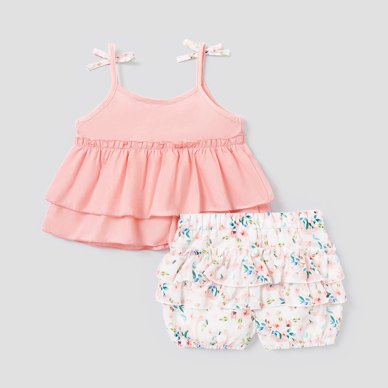 Toddler Girl Layered Camisole and Floral Elasticized Shorts Set