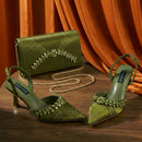 Inspired Gold Rhinestone Pointed Toe Women Shoes and bag Set Elegant Shoes