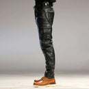 Men Motorcycle Riding Leather Pants Slim Fit Windproof Warm Trousers