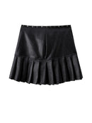 Summer Women's Black Gothic Pleated Leather Skirt Skirts Style Vintage Short Zippers A-Line Mini Skirt
