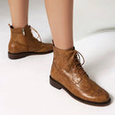 Women Ankle Boots Round Toe Block Heels 3.5cm Zipper Lace Up Female Bota