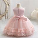 Summer Baby Dresses Pearls Lace Birthday Dress for Toddler Wedding Party Gown