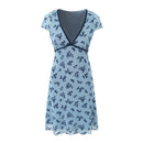 Women Floral Mesh Dresses Deep Short Sleeve Female Bodycon Mini Dress Summer