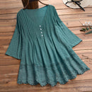 Women Top Solid Thin Casual Lace Hollow Out V Neck Summer Blouse