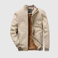 Beige jacket with brown fur lining on a light gray background, Obroi