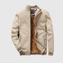 Beige jacket with brown fur lining on a light gray background, Obroi
