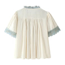 Summer Women's Lace Splice Embroidered Shirts Lady Elegant French Loose Lace-up Blouses