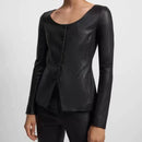 Stretch Leather Jacket For Women Luxury Genuine Elastic Sheepskin Cardigan 2024 U-neck V Hem Slim Fit Tops Mujer Tight Clothing