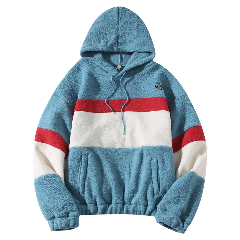 Fleece Hoodies Men Patchwork Hooded Sweatshirts Thicken Warm Oversized Hoodie Tops