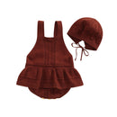 Baby Spring Autumn Clothes Set Knitted Sleeveless Romper Triangle Crotch Button Jumpsuit+Hats Toddler Baby Girls