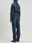 Casual Denim Jumpsuits For Women Lapel Long Sleeve High Waist Straight Jumpsuit Female