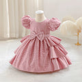 Dresses Plaid Flower Girls Elegant Birthday Gown With Bow Children Birthday Frocks 0-4 Years