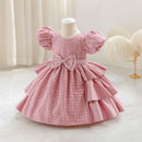 Dresses Plaid Flower Girls Elegant Birthday Gown With Bow Children Birthday Frocks 0-4 Years