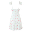 Floral Bow Ruffles Strap Sling Dress Women Backless Slim Waist Mini Sleeveless Tank Dresses Robe