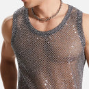 Men Mesh Tank Top Glitter Sheer See Through Vest Fishnet Party Tops Male Tees T Shirts