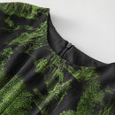 Women Round Neck Lantern Long-Sleeved Pleated Scenery Dress