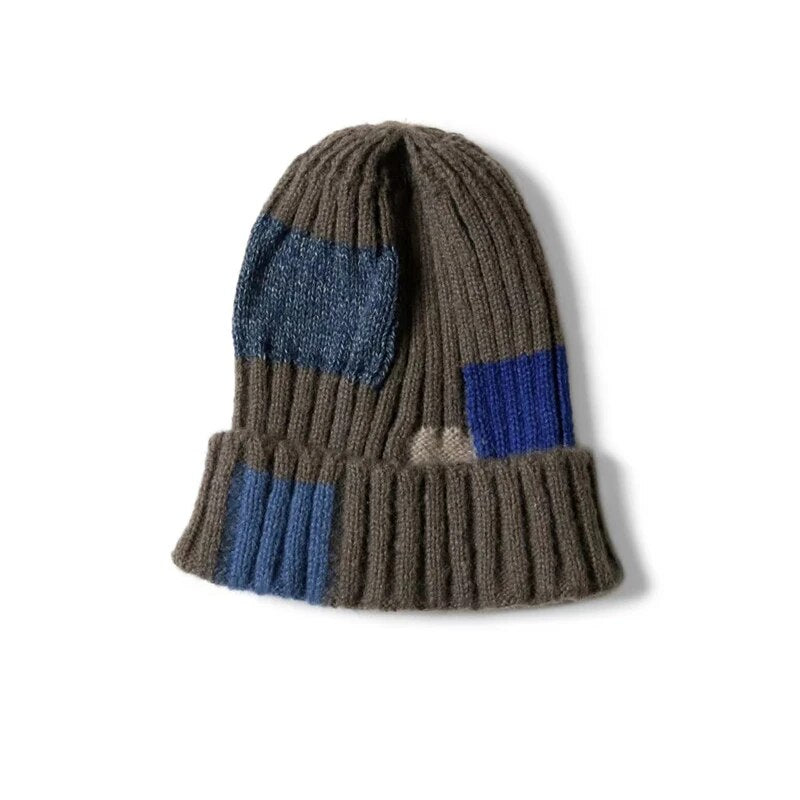 Two-tone Cotton Hemp Men and Women Splice Patch Matching Knitted Wool Hat