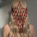 Women's Red Crystal Head Chain Hair Jewelry Draped Fringe Headpiece for Rave Festival Party Costume
