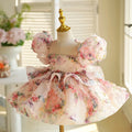 Girls High End Flower Pink Princess Ball Gown Children Cute Birthday Wedding Performance Dress