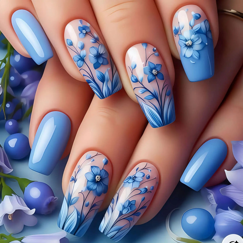 24pcs Retro Dreamy Fake Nails Moon Star Acrylic Press on Nails Vivid Fish Gel on Nail Sweet Cool Flower False Nails Short Square