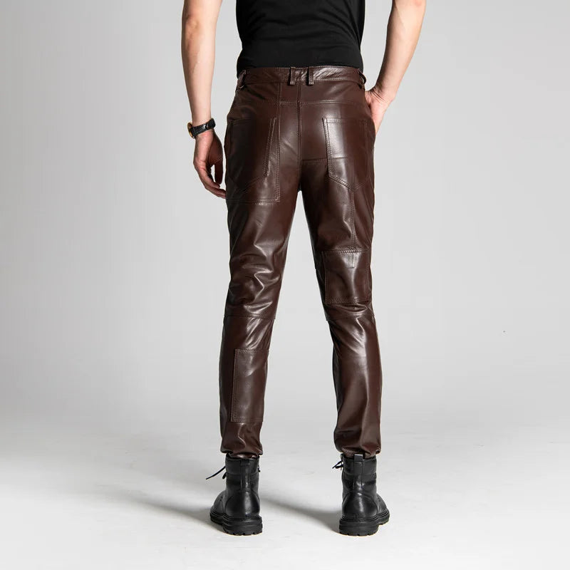 Winter Men's Leather Pants Male Casual Motorcycle Biker Trousers Windproof Warm Pencil Pants