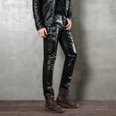 Mens Punk Pants Personality Motorcycle Pencil Trousers Black Leather Trousers Male