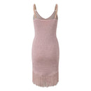 Autumn Arrival Lady Sleeveless Tassels Hem Women Mini Short Knitted Slim Fitted Dress