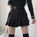 Vintage Denim Skirt Women Streetwear High Waist Pockets Gothic Black Jeans Pleated Skirt Autumn Winter