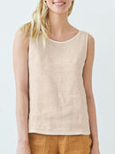 Women Tank Tops Sleeveless O-Neck Solid Casual Elegant Vest Camisole Holiday Beach Summer Shirt