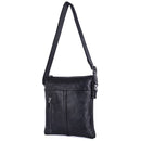 Obroi Black leather crossbody bag on a white background