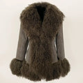Autumn Winter Women Coat Real Natural Fur Turn-down Collar Jacket Thick Warm Casual Overwear