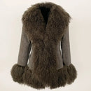 Autumn Winter Women Coat Real Natural Fur Turn-down Collar Jacket Thick Warm Casual Overwear
