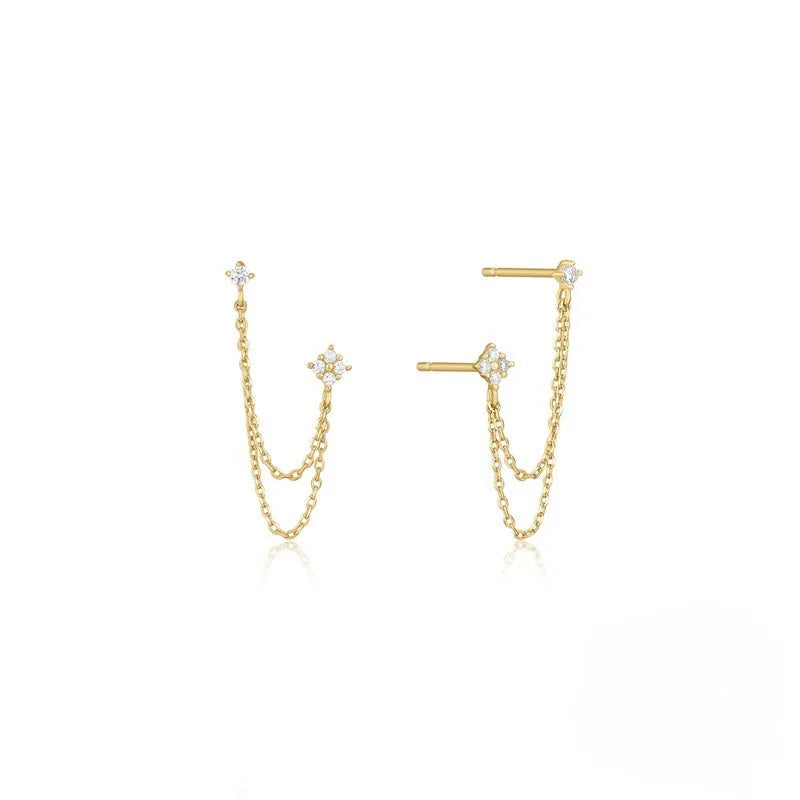 Drop Earring For Women Girls Double Studs Chain Tassel Piercing Earrings Jewelry Gift