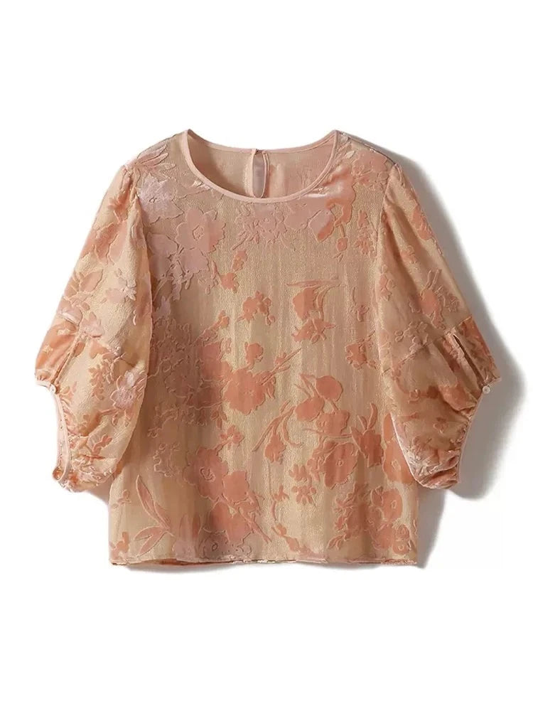 Flocking Elegant T-shirt Unique  Commute Versatile Top Spring