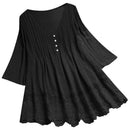 Women Top Solid Thin Casual Lace Hollow Out V Neck Summer Blouse
