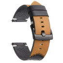 Two leather watch straps, one black and one brown with black buckle, on a white background, Obroi