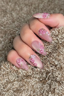 24PCS Sweet Flowers Nail Tips Matte Purple Almond Nails Full Cover Press on Nails