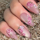 24PCS Sweet Flowers Nail Tips Matte Purple Almond Nails Full Cover Press on Nails